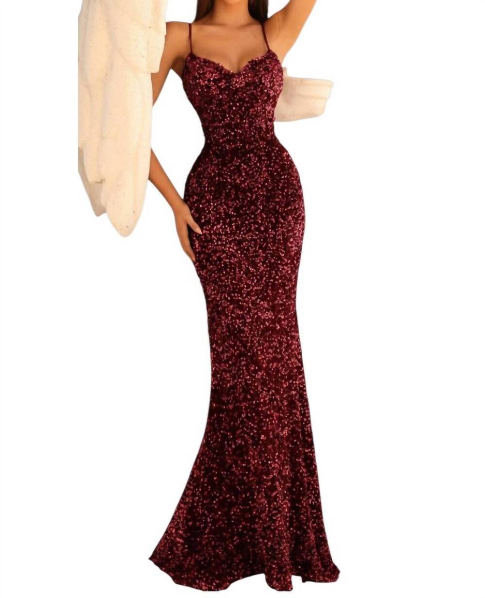 NEW CLARISSE spaghetti strap sequin prom dress in deep red